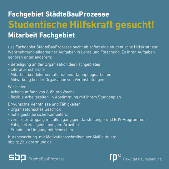 Stellenausschreibung studentische Hilfskräfte Fachgebiet SBP