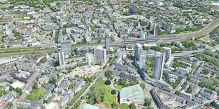 Schräges Satellitenbild - Innenstadt, Essen (Google Earth)