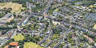 Schräges Satellitenbild - Stadtteil Poll, Köln (Google Earth)