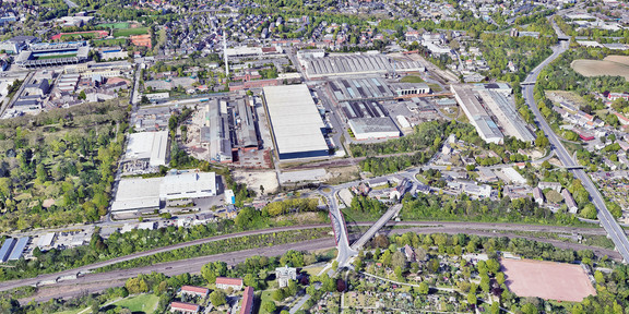 Schräges Satellitenbild - Thyssenkrupp-Areal, Bochum (Google Earth)