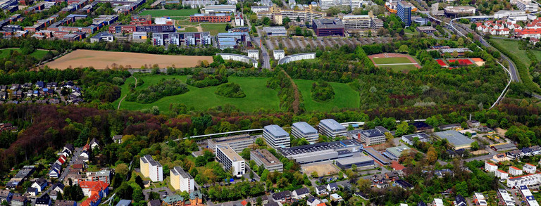 Das Bild zeigt den Campus Nord und Campus Sued von oben.